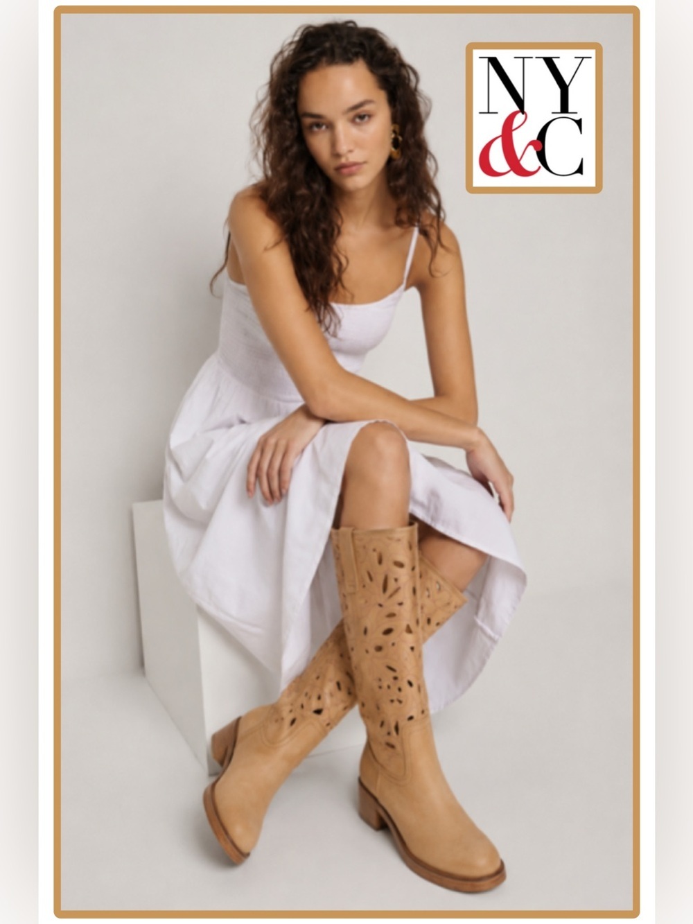 NWT New York & Company Curtis Camel Cutout chunky heel Tall Boots Sz 7.5 Campus